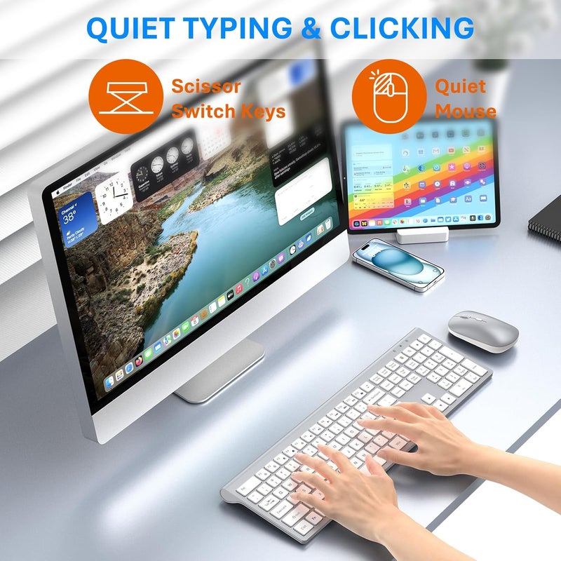 EDJO Wireless Keyboard and Mouse Combo, Full Size Keyboard and Mouse, Long Battery Life, Optical Mouse, 2.4G Lag-Free Cordless Mice Keyboard Set Ultra Slim Design for Computer, Laptop, PC, Windows (Silver) - Image 4